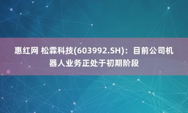 惠红网 松霖科技(603992.SH)：目前公司机器人业务正处于初期阶段